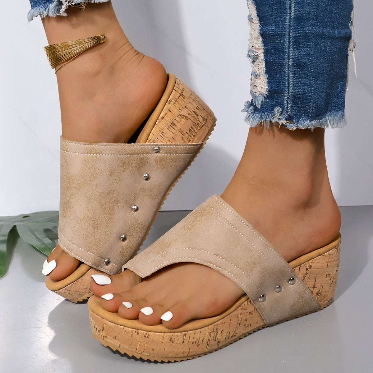 PU Leather Wedge Sandals - Shimmervee