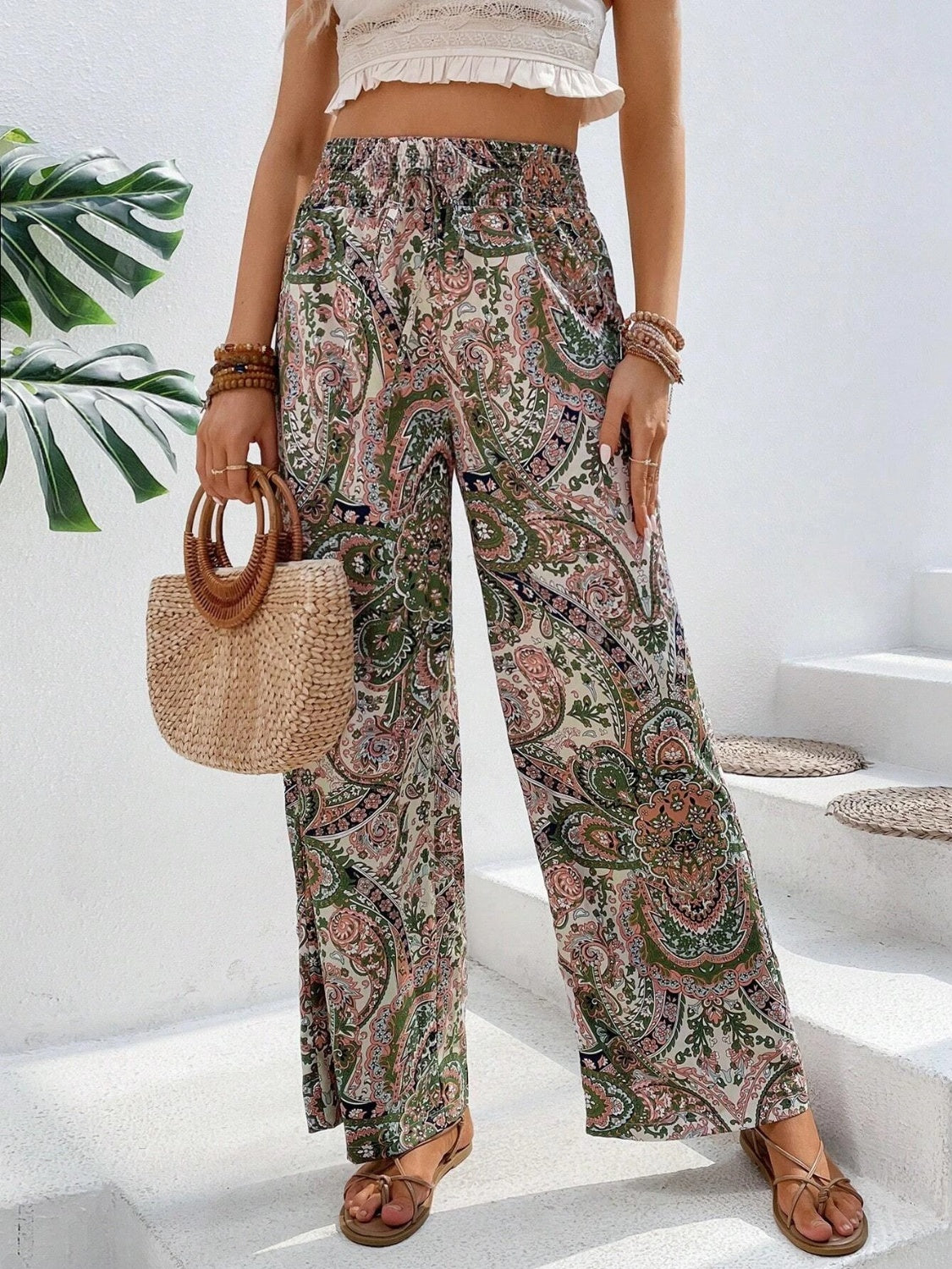 Printed Wide Leg Pants - Shimmervee