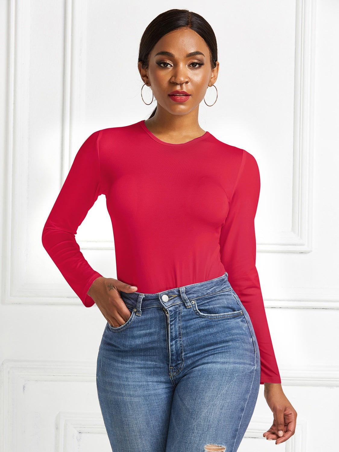 Round Neck Long Sleeve Bodysuit - Shimmervee