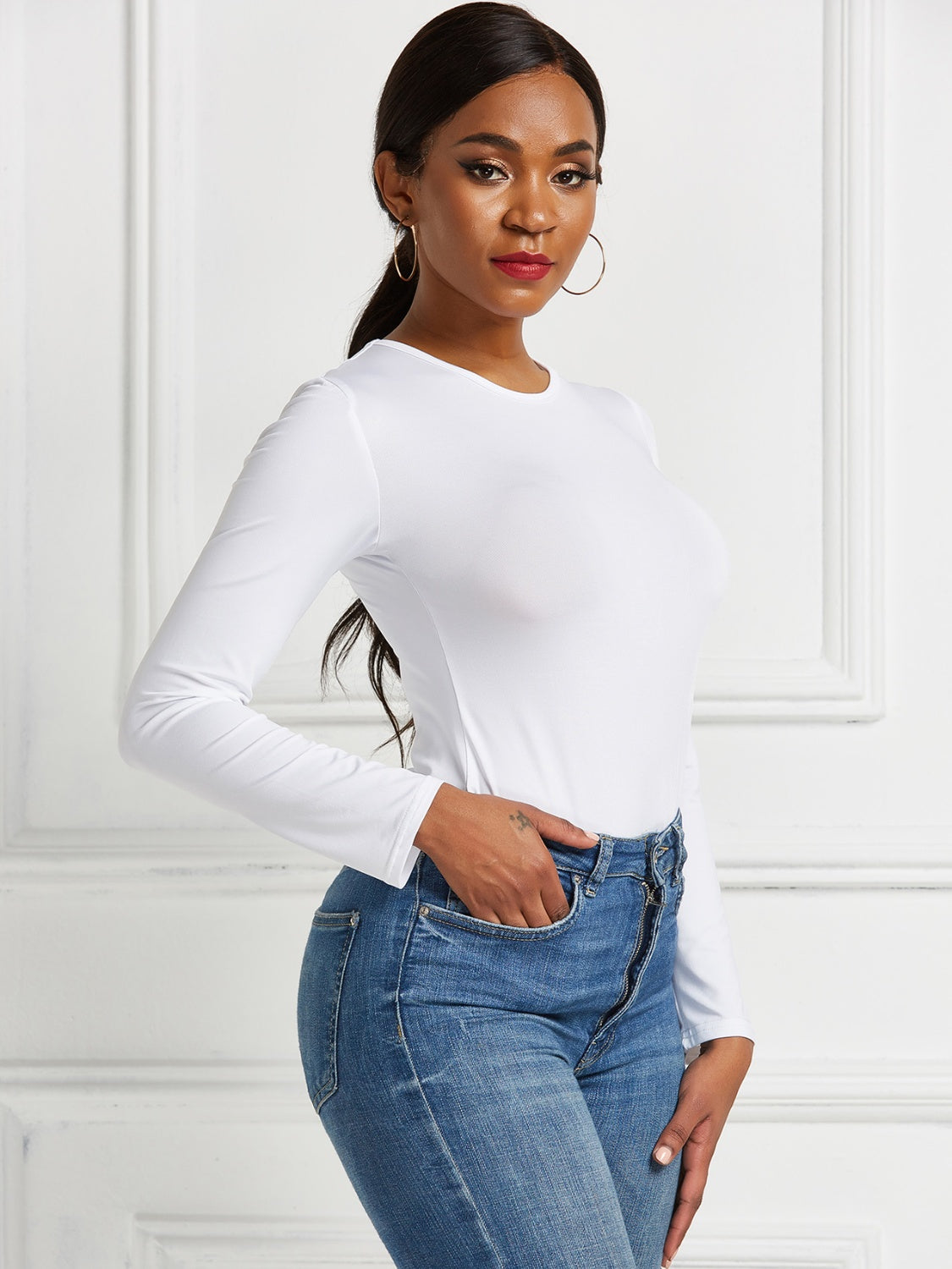 Round Neck Long Sleeve Bodysuit - Shimmervee