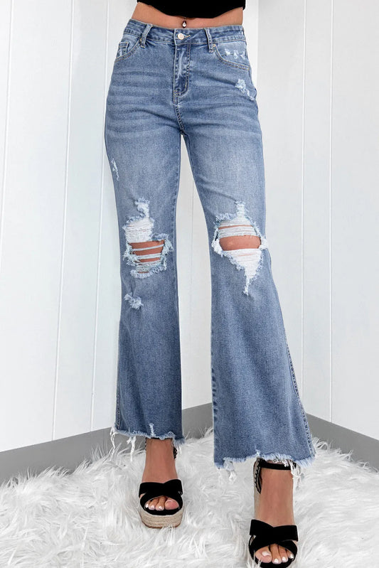 Distressed Raw Hem Bootcut Jeans