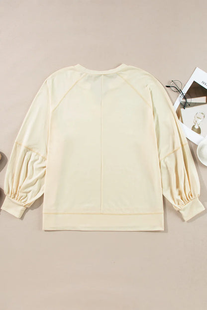 Slit Notched Long Sleeve Blouse