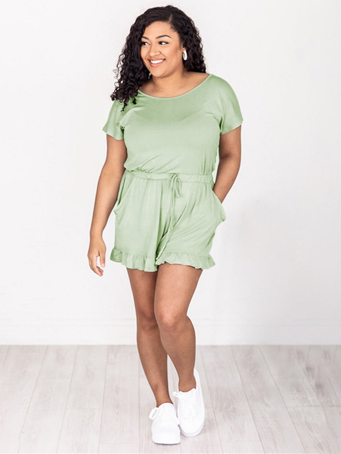 Ruffled Boat Neck Short Sleeve Romper - Shimmervee