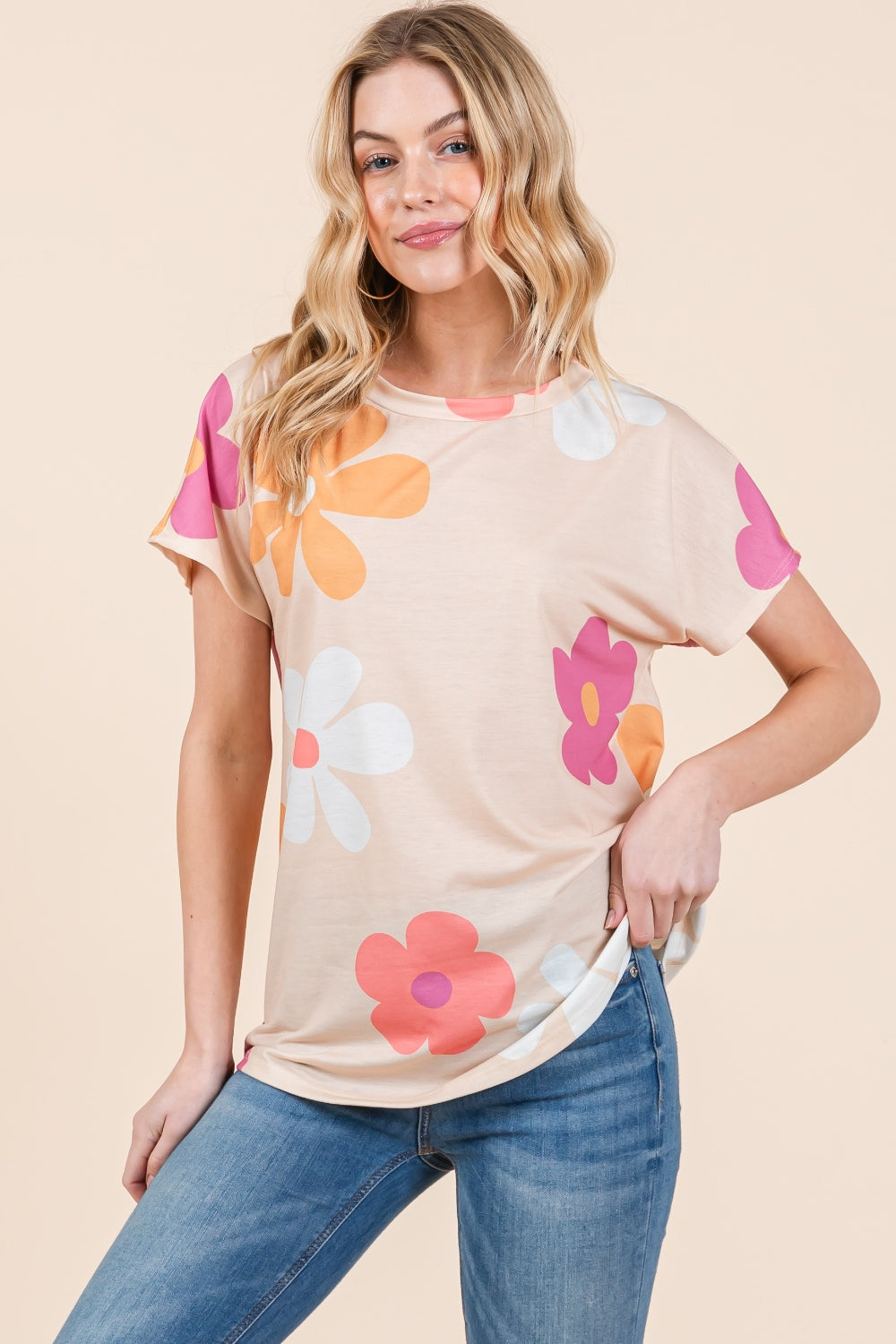 BOMBOM Floral Short Sleeve T-Shirt - Shimmervee