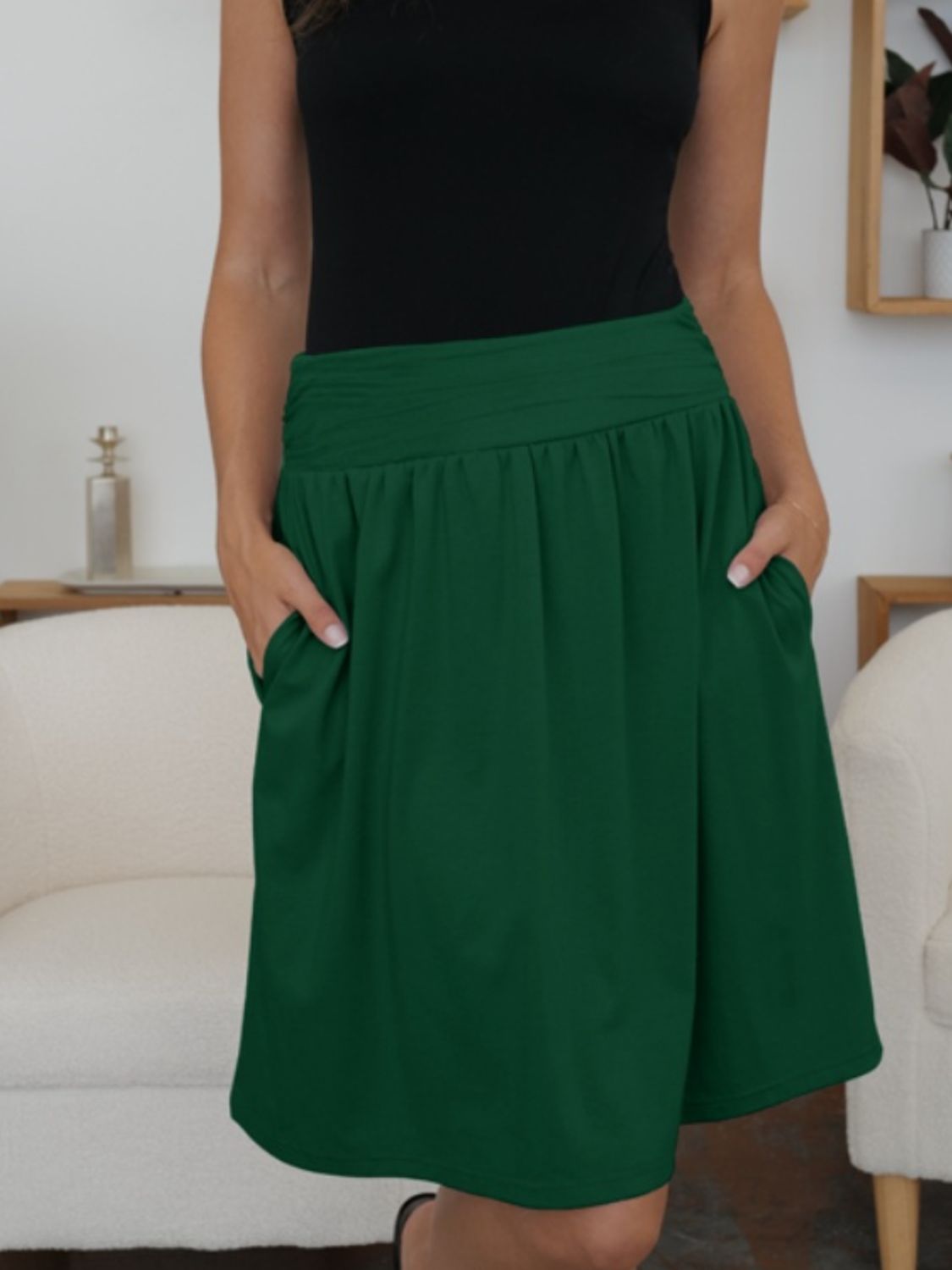 FAM-FAM Elastic Waist Skirt with Pockets - Shimmervee