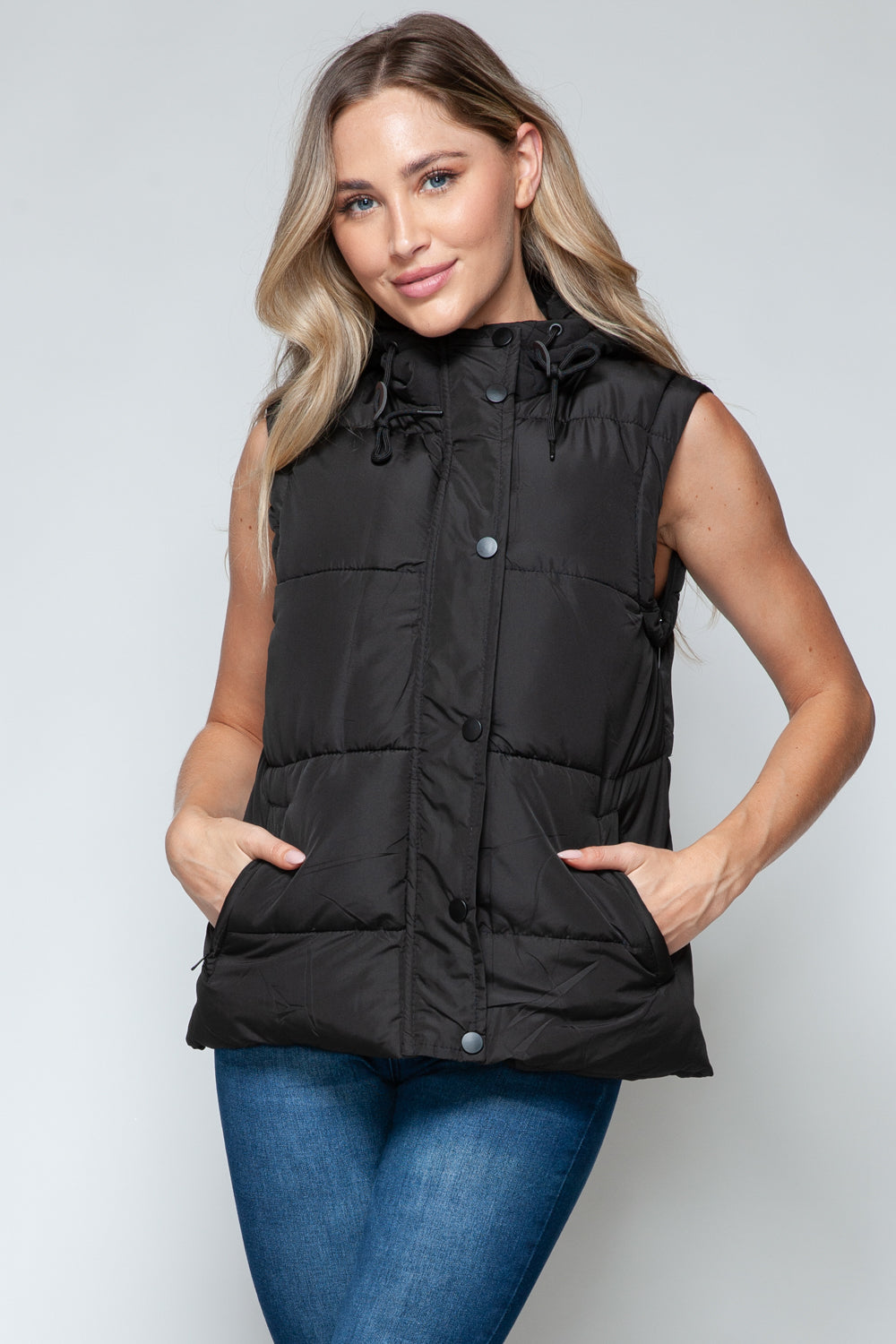 Snobbish Snap and Zip Closure Hooded Vest - Shimmervee