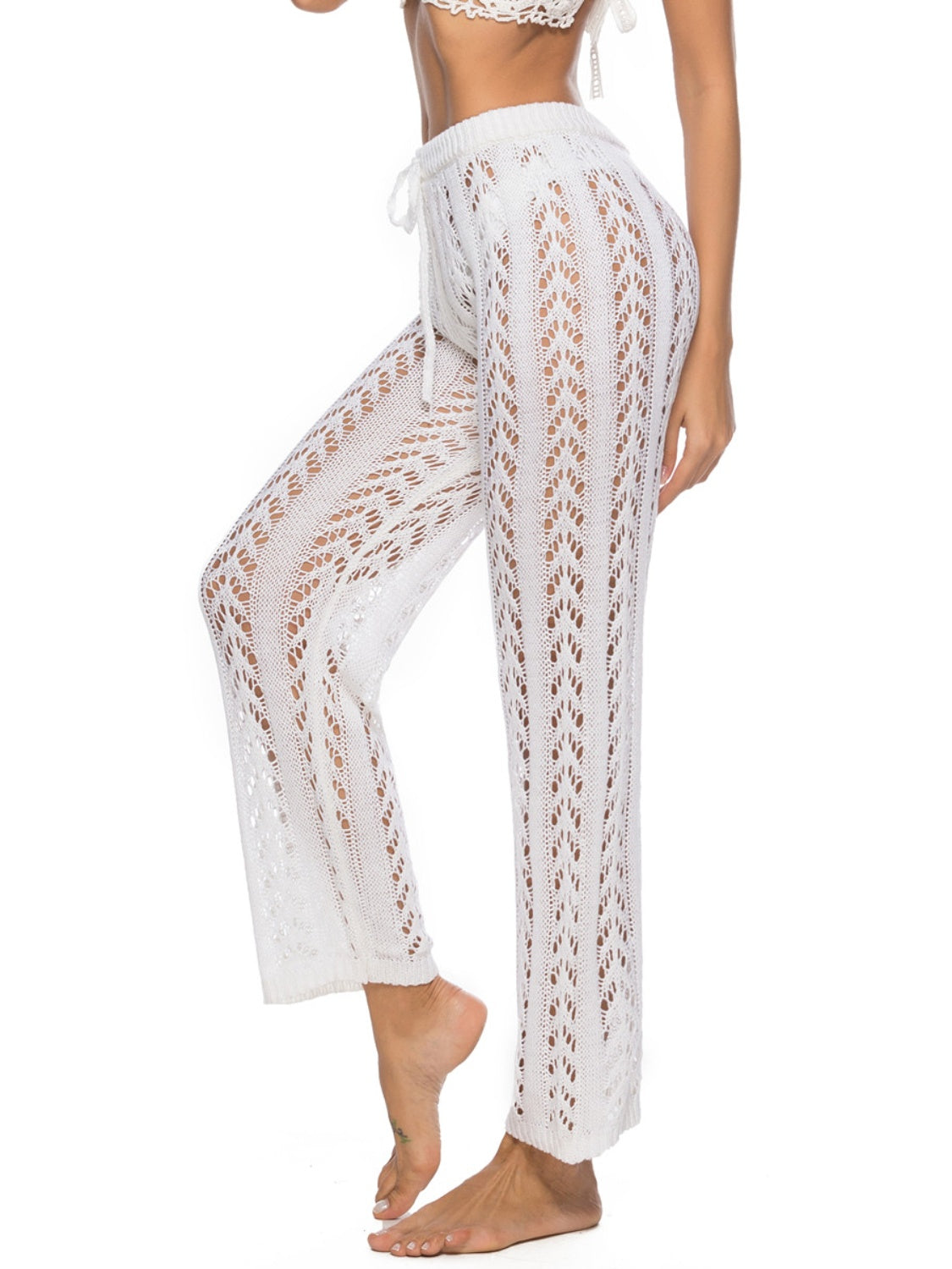 Cutout Drawstring High Waist Swim Pants - Shimmervee