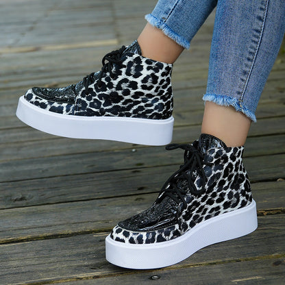 PU Leather Leopard Platform Sneakers - Shimmervee