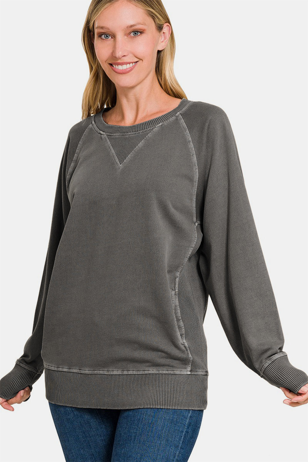 Zenana Round Neck Long Sleeve Sweatshirt