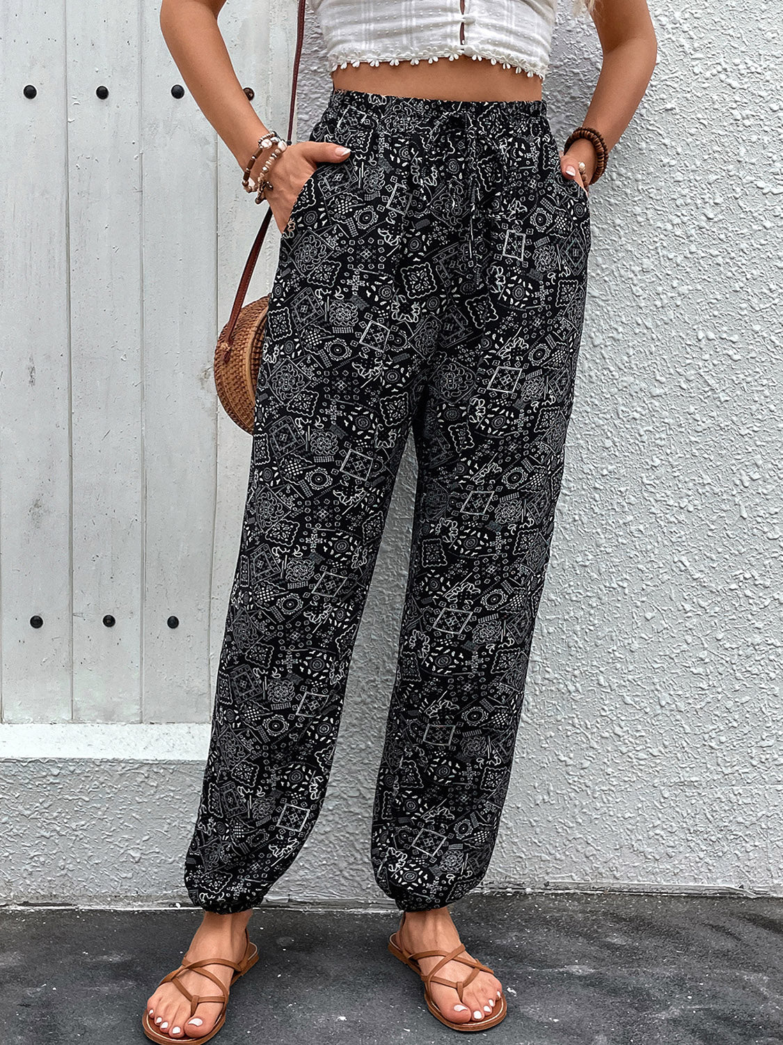 Perfee Printed High Waist Pants - Shimmervee