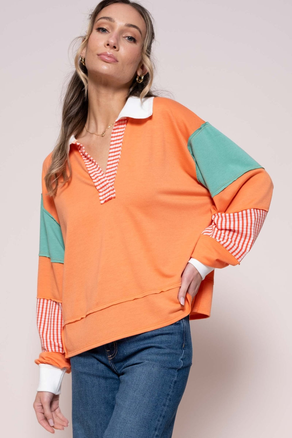 Hailey & Co Color Block Top with Striped Panel - Shimmervee