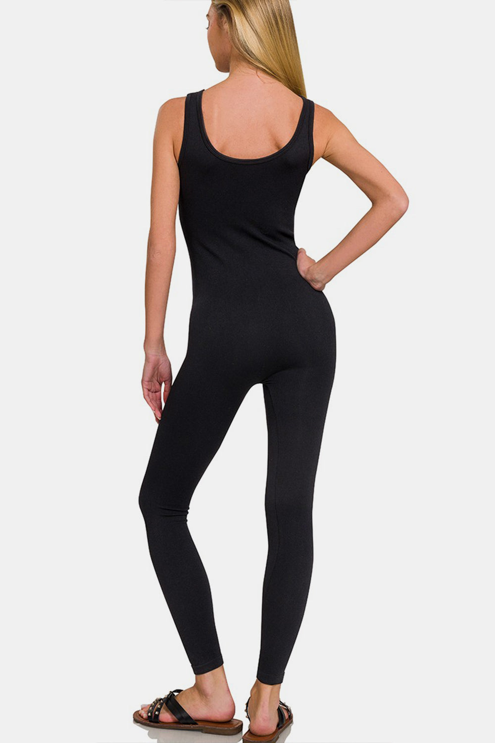 Zenana Ribbed Bra Padded Sports Seamless Jumpsuit - Shimmervee