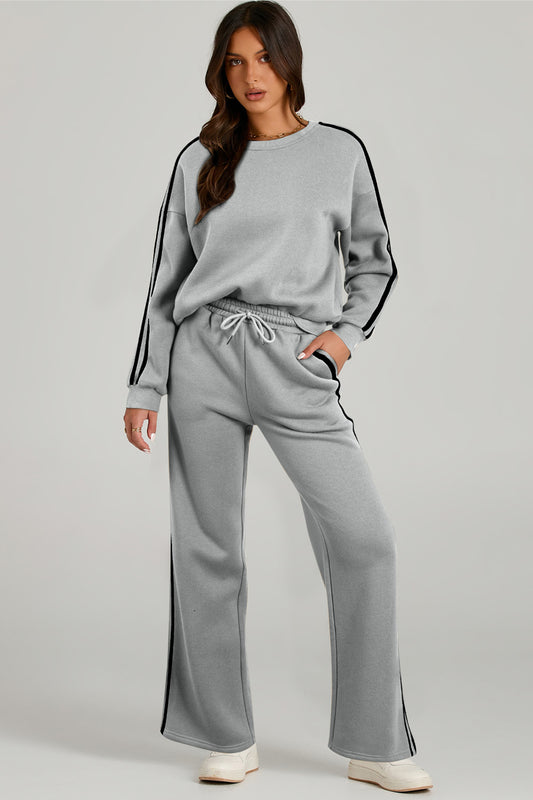 Round Neck Long Sleeve Top and Pants Active Set