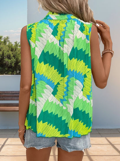 Perfee Printed Tie Neck Sleeveless Top