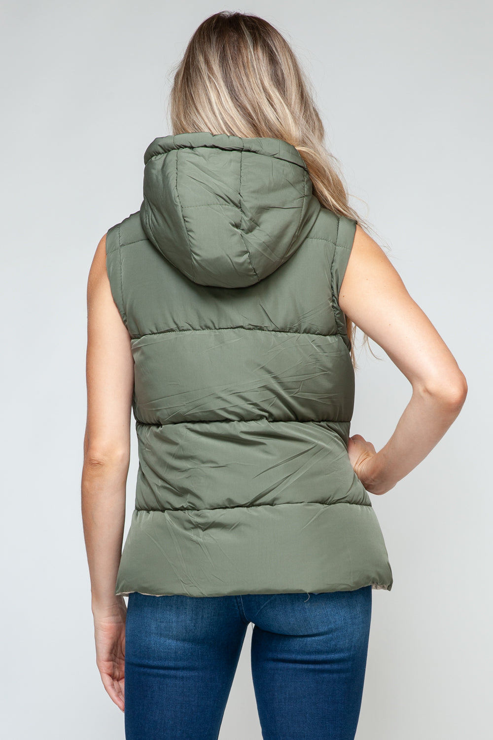 Snobbish Snap and Zip Closure Hooded Vest - Shimmervee