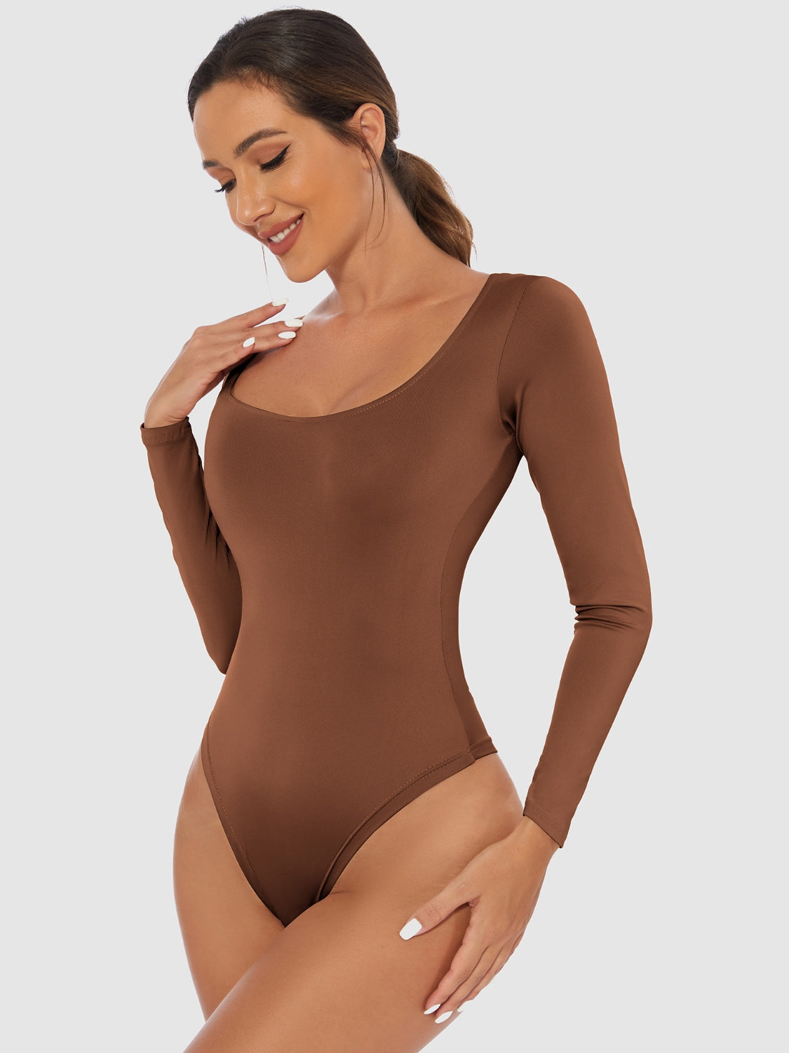 Full Size Scoop Neck Long Sleeve Bodysuit - Shimmervee