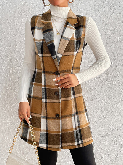 Honey Plaid Lapel Collar Vest