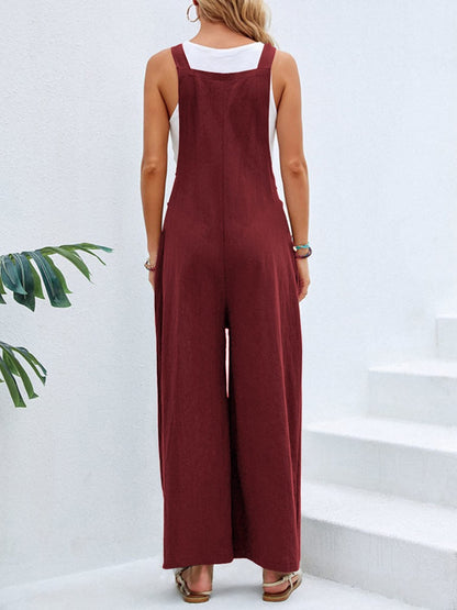 Full Size Square Neck Wide Strap Overalls - Shimmervee