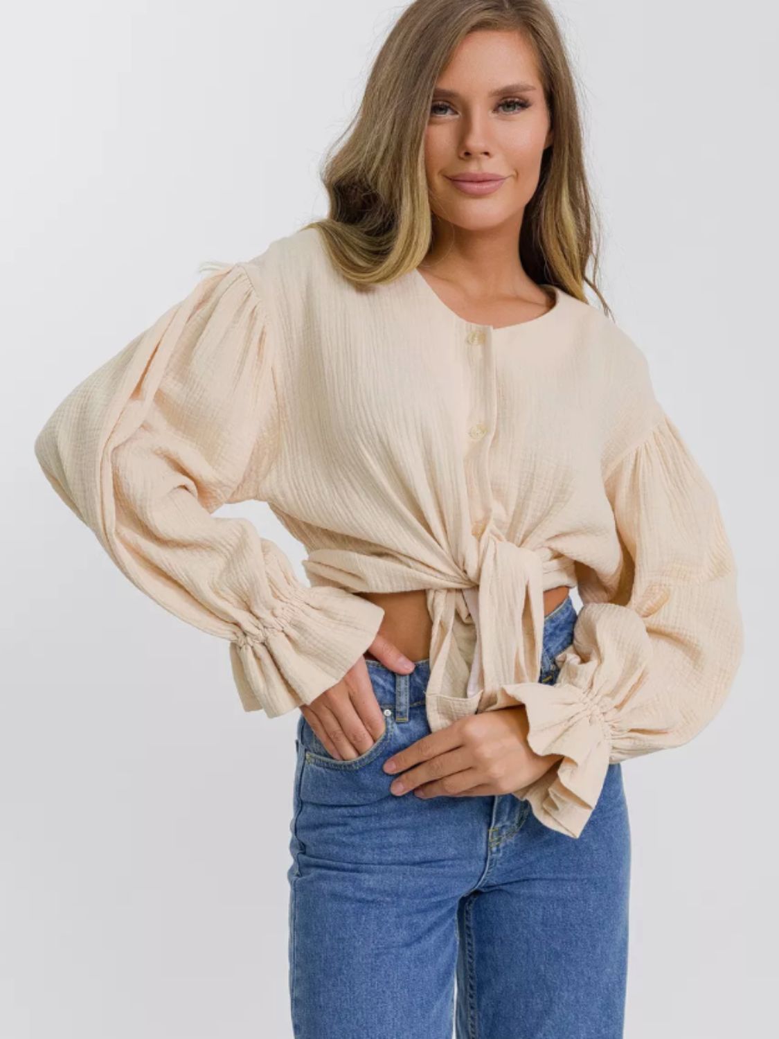 Button Up Flounce Sleeve Shirt