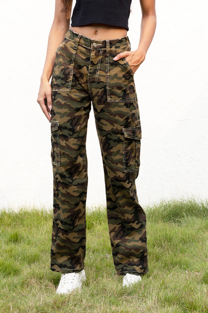 Camouflage Straight Leg Cargo Pants