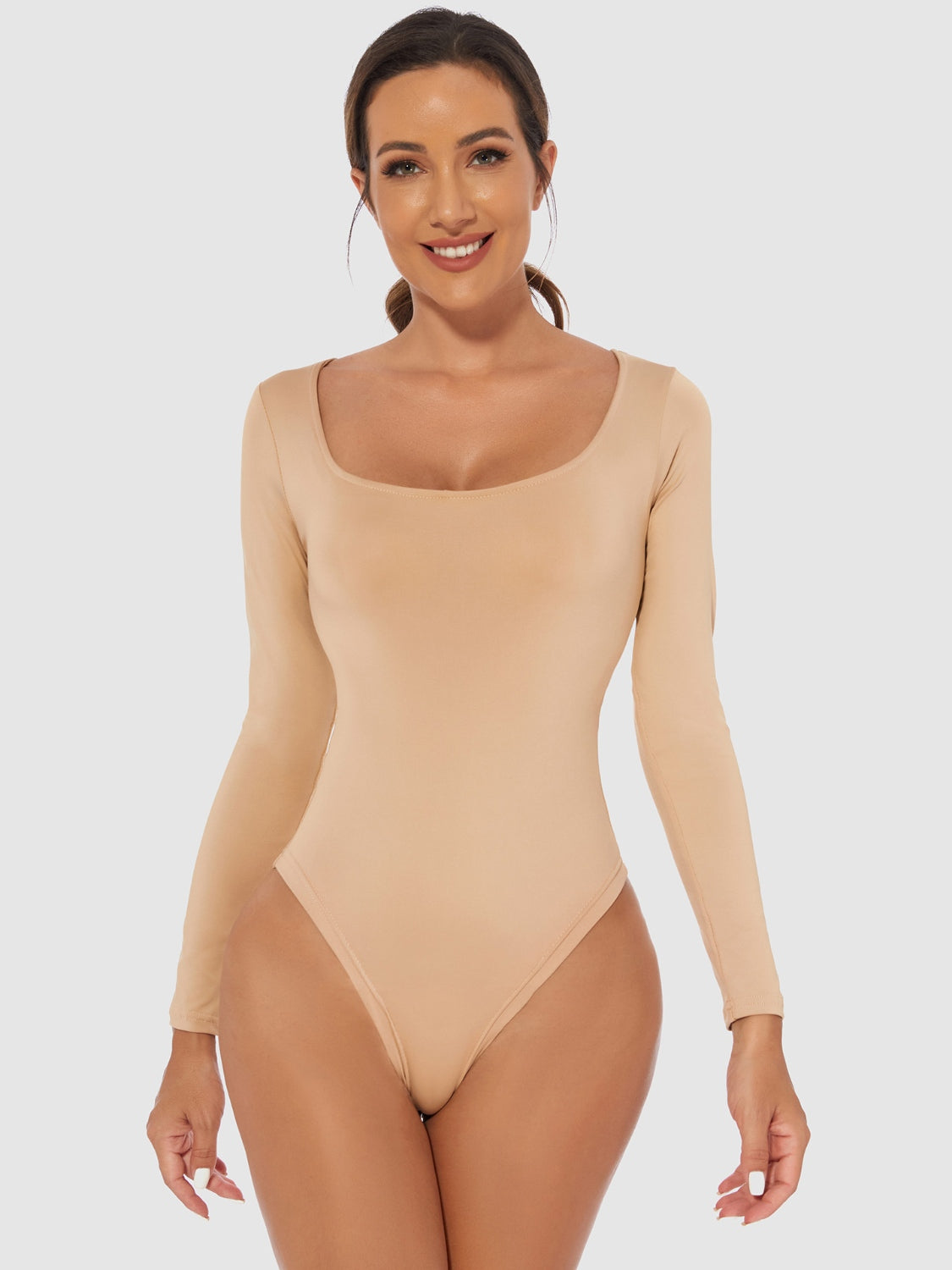 Full Size Scoop Neck Long Sleeve Bodysuit - Shimmervee