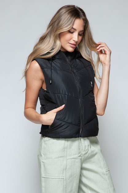 Snobbish Zip Up Quilted Hooded Vest - Shimmervee