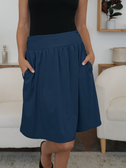 FAM-FAM Elastic Waist Skirt with Pockets - Shimmervee