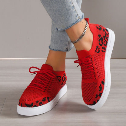 Lace-Up Leopard Flat Sneakers - Shimmervee