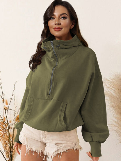 Zip-Up Dropped Shoulder Hoodie