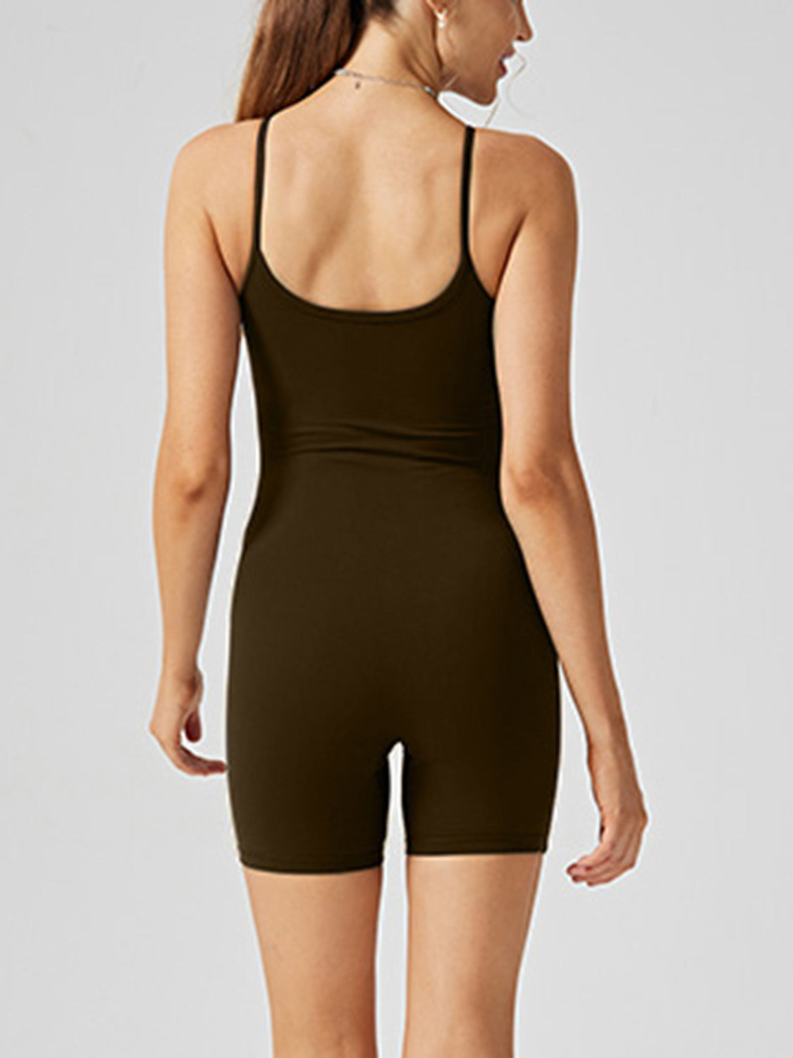 Scoop Neck Spaghetti Strap Active Romper - Shimmervee