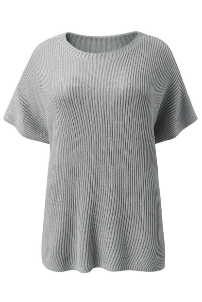 Slit Round Neck Short Sleeve Knit Top