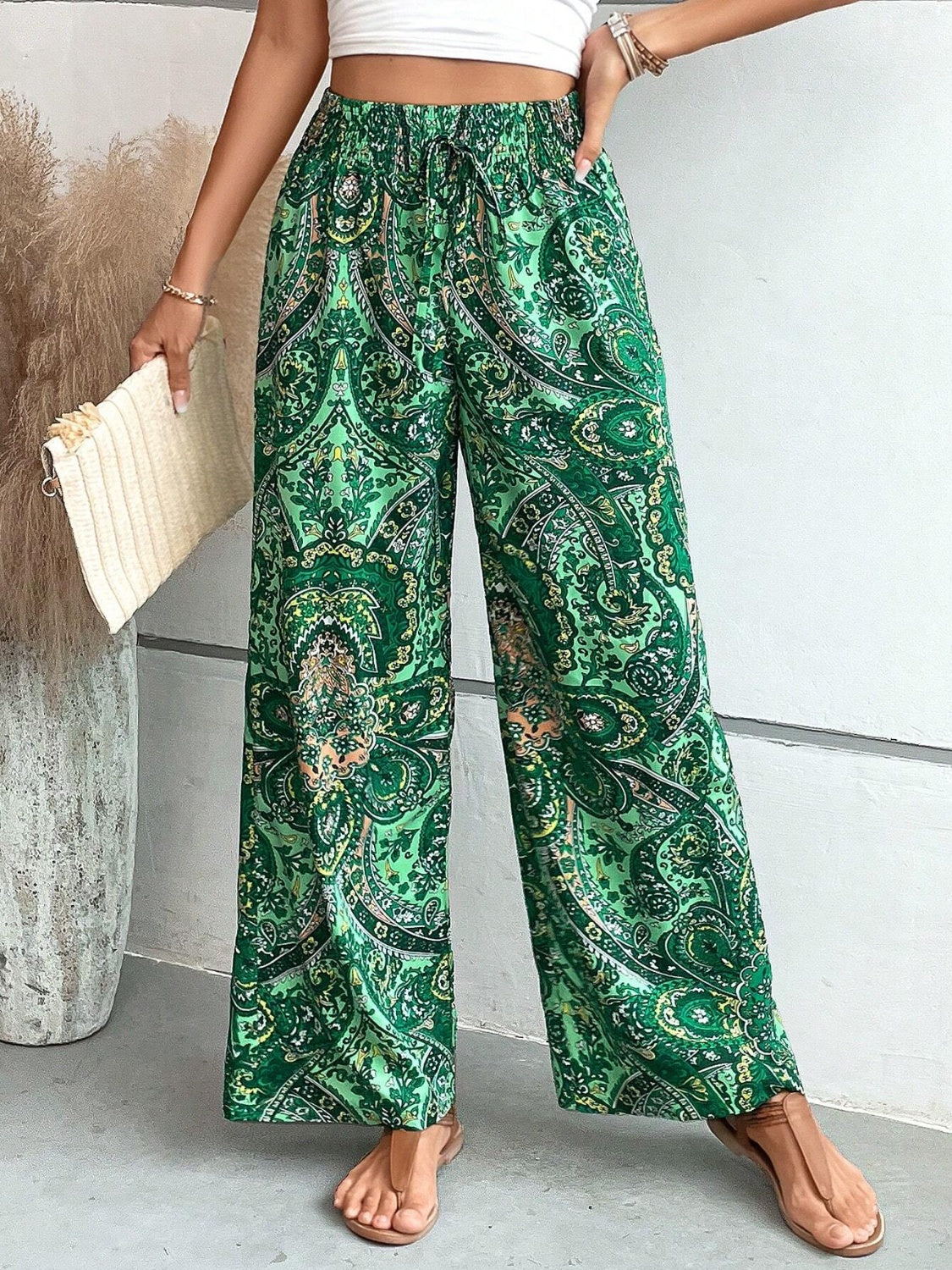 Printed Wide Leg Pants - Shimmervee