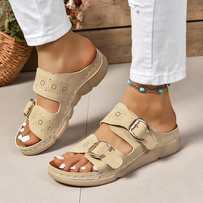 PU Leather Open Toe Buckle Sandals - Shimmervee