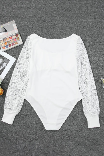 Lace Detail Scoop Neck Long Sleeve Bodysuit - Shimmervee