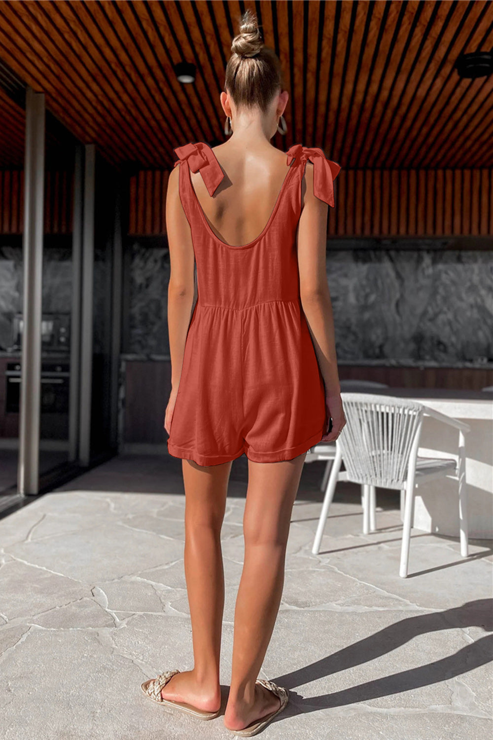 Full Size Scoop Neck Tie Shoulder Romper - Shimmervee