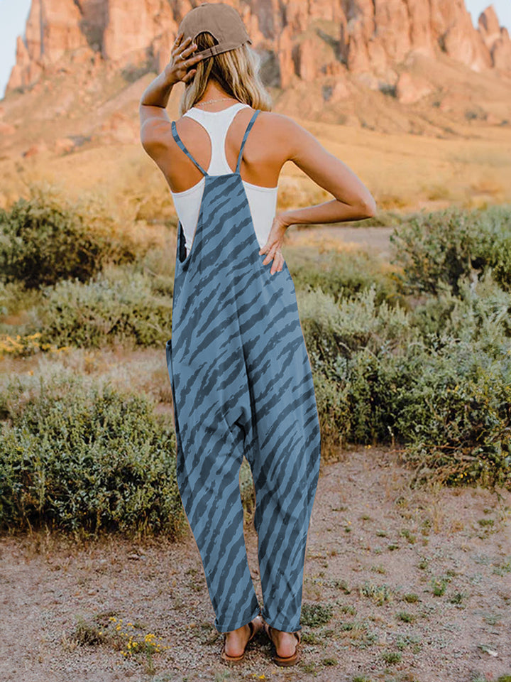 Full Size Printed V-Neck Sleeveless Jumpsuit - Shimmervee