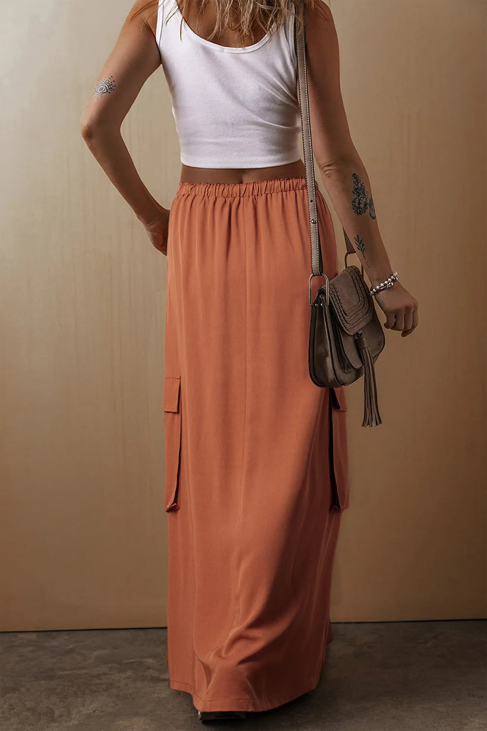 Drawstring Maxi Skirt with Pockets - Shimmervee