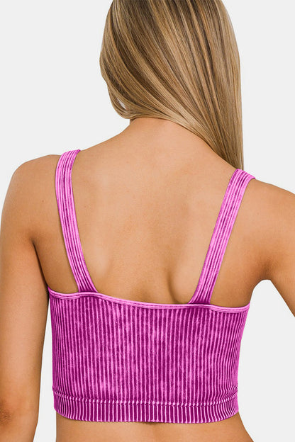 Zenana Washed Ribbed Cropped V-Neck Tank