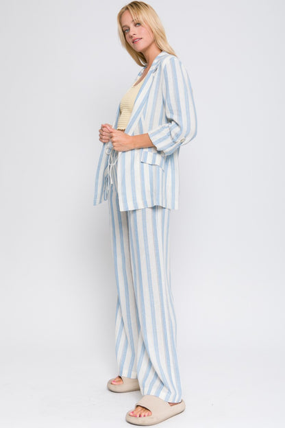 Love Tree Linen Woven Striped Blazer - Shimmervee