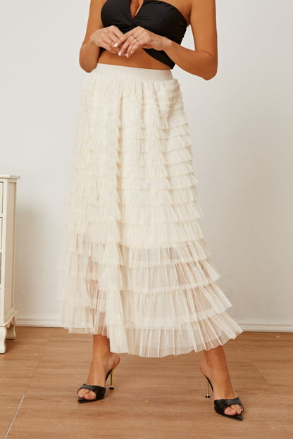 Ruched High Waist Tiered Skirt - Shimmervee