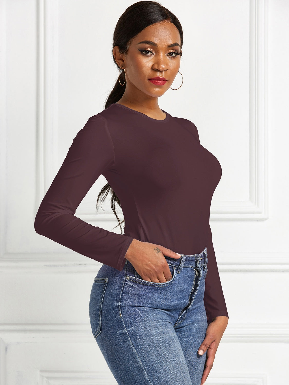 Round Neck Long Sleeve Bodysuit - Shimmervee