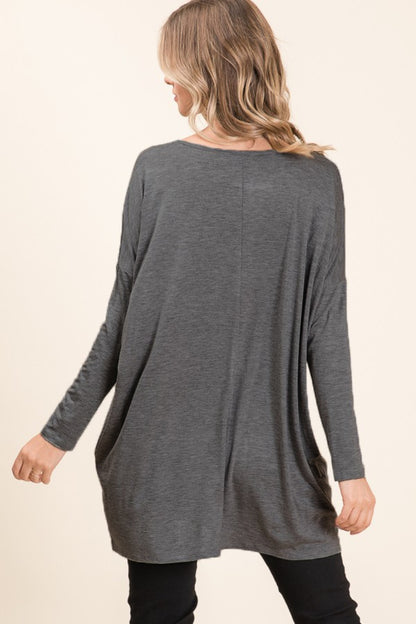 BOMBOM Round Neck Long Sleeve Oversized Top - Shimmervee