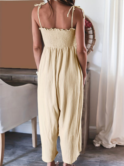 Full Size Smocked Spaghetti Strap Wide Leg Jumpsuit - Shimmervee