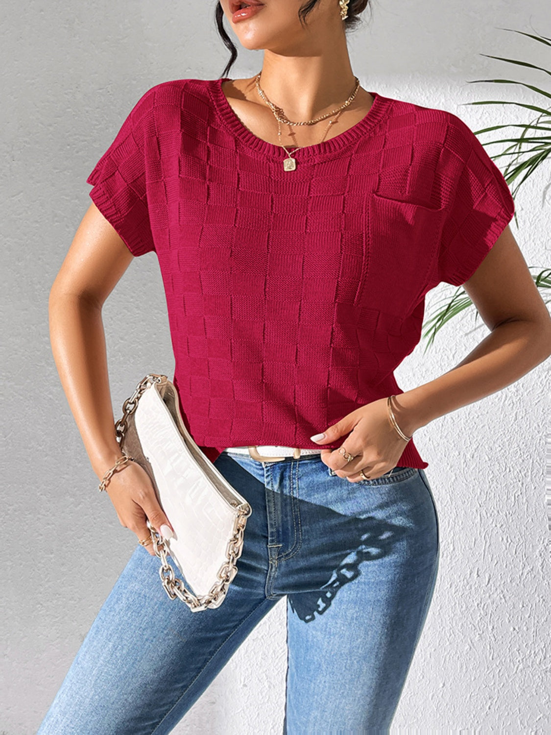 Round Neck Short Sleeve Knit Top