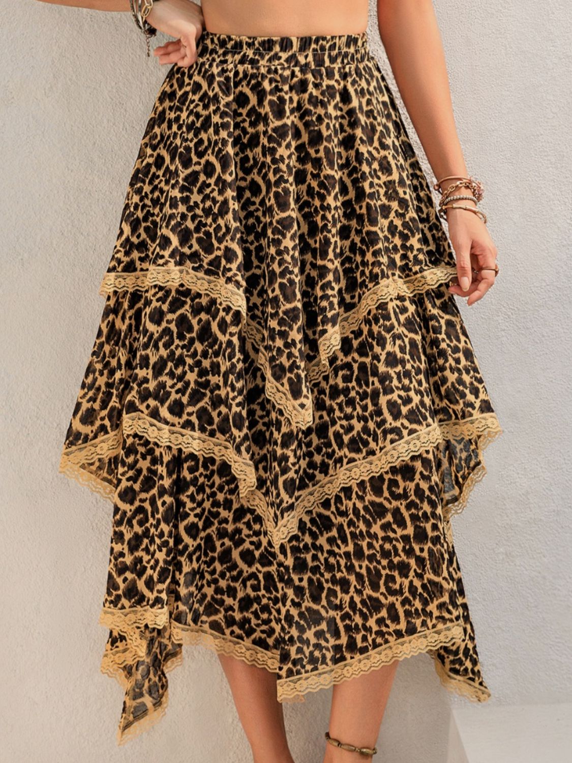 Lace Detail Layered Printed Skirt - Shimmervee