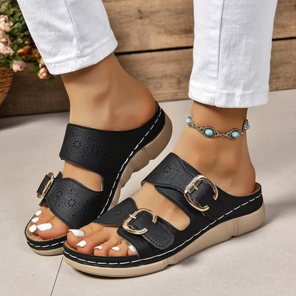 PU Leather Open Toe Buckle Sandals - Shimmervee