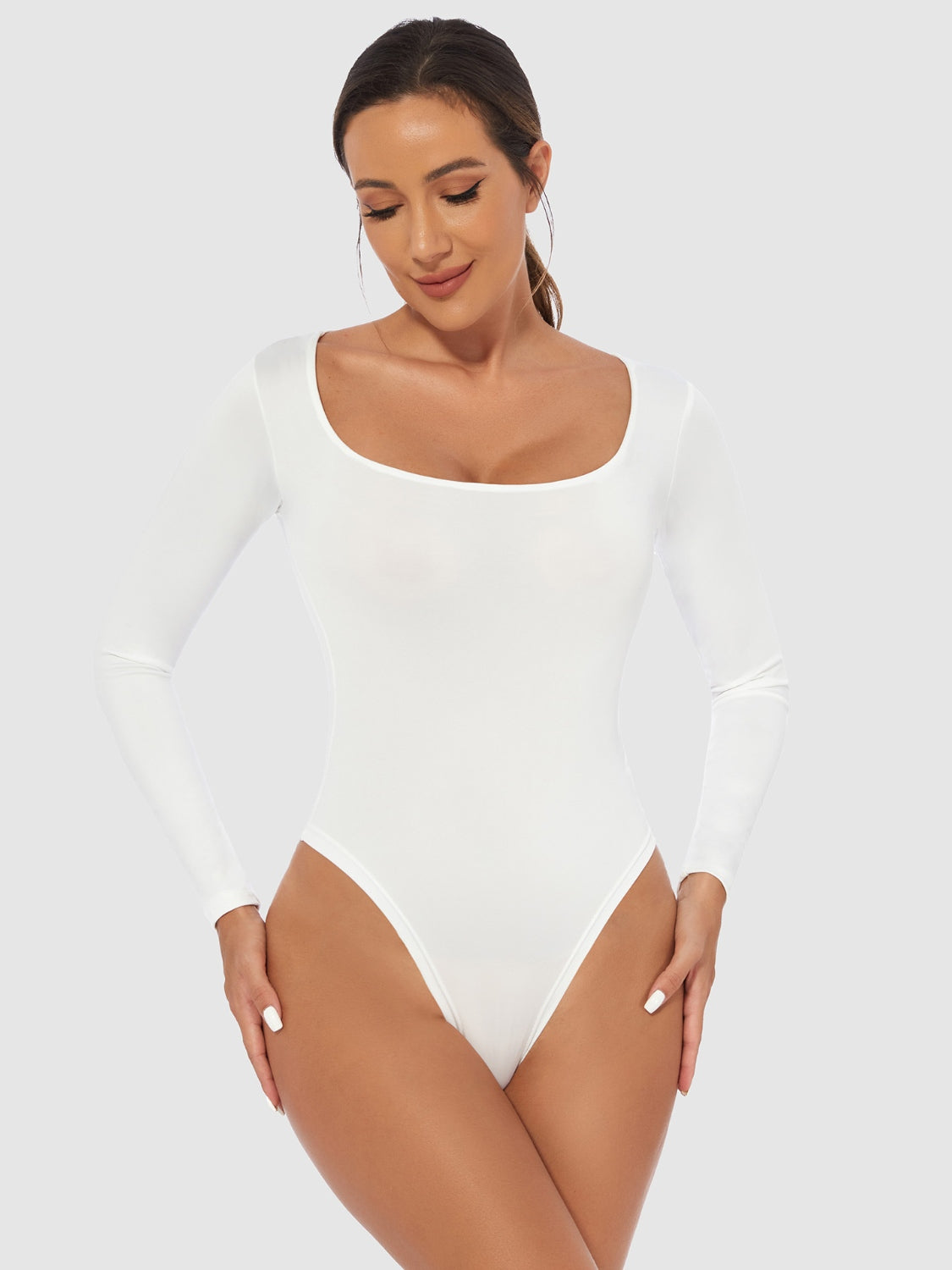 Full Size Scoop Neck Long Sleeve Bodysuit - Shimmervee