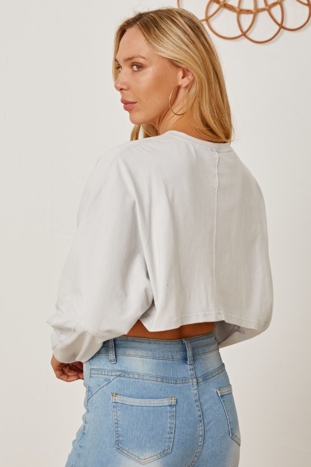 Round Neck Dropped Shoulder Cropped Sweatshirt