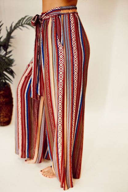 Printed Tied Wide Leg Pants - Shimmervee