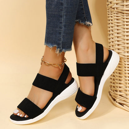 Rubber Open Toe Low Heel Sandals - Shimmervee